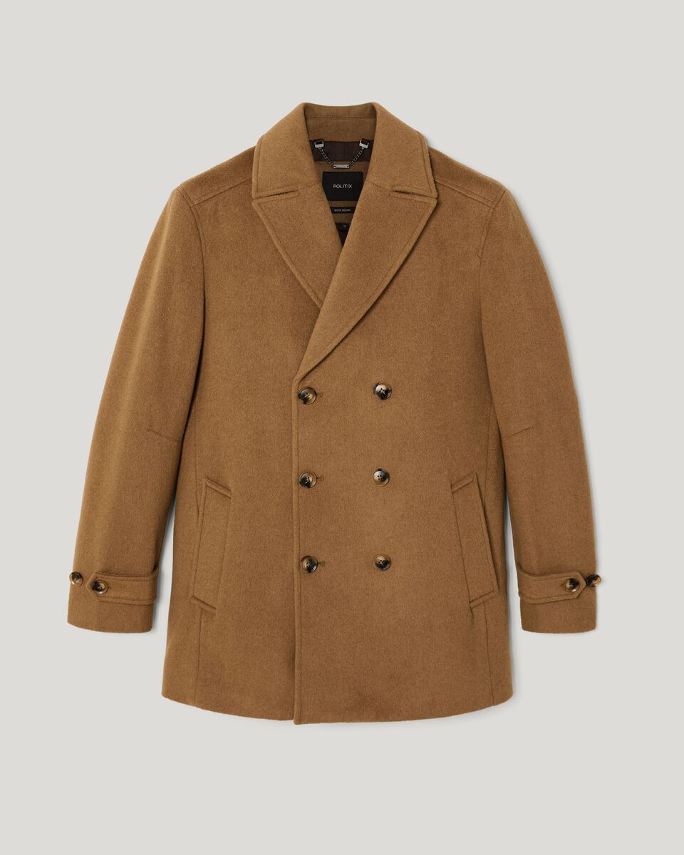 Relaxed fit double breasted peacoat, Taupe, hi-res